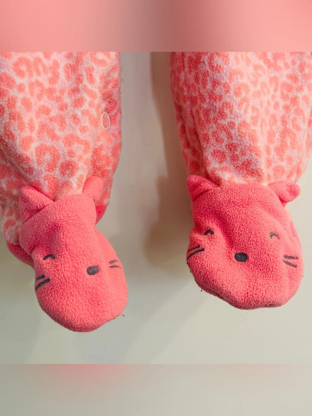 Carter's Pink Leopard Print Cat Face Footed Baby Long Fleece Sleeper 6 Mo